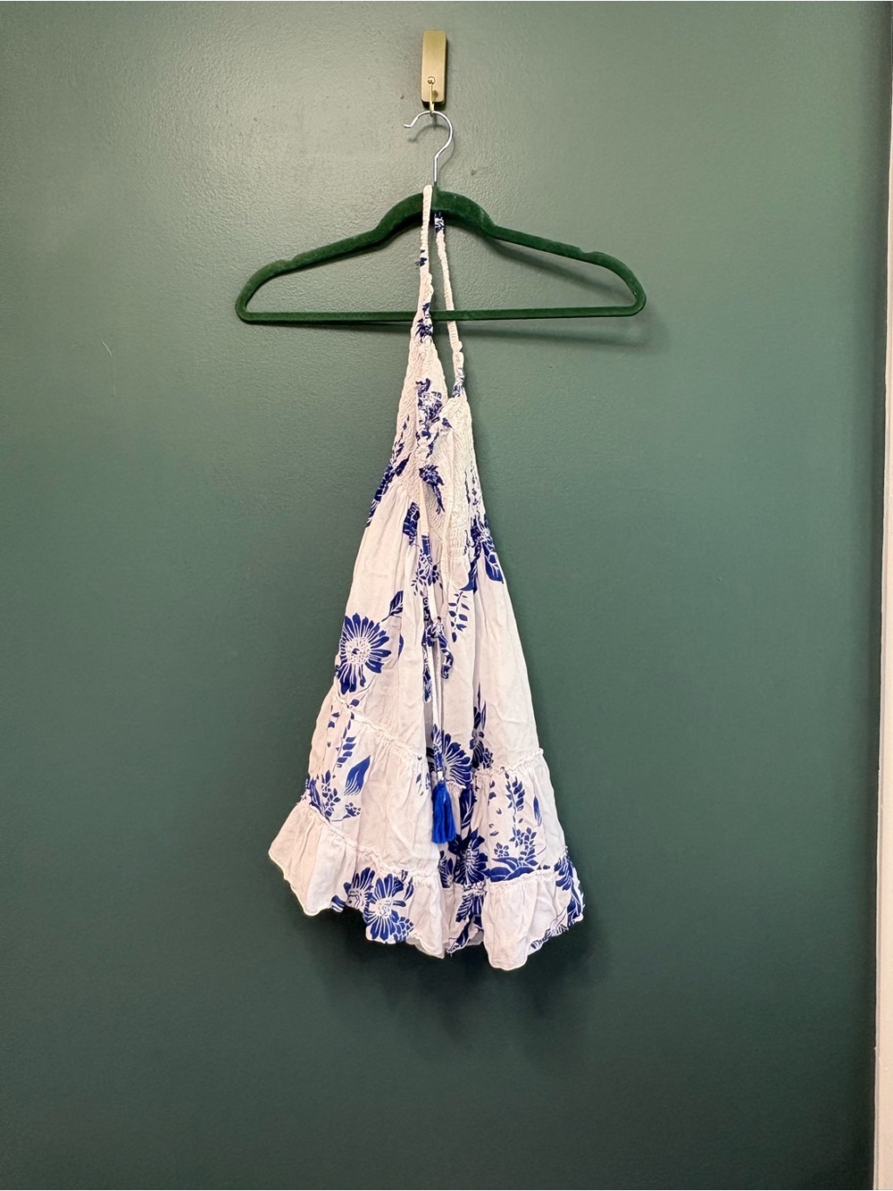 Tiare Hawaii Summery White Mini Dress with Blue Floral Print Size S/M